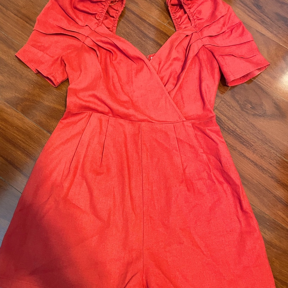 Cranberry Red, Puff Sleeve, Jumper/Romper/Dress